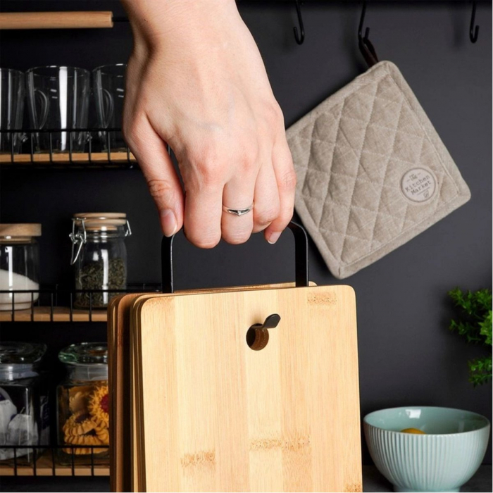 Set of 6 chopping boards with stand Excellent Houseware, bamboo/metal, 22x14x4 cm, brown/black [10]