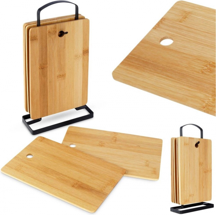 Set of 6 chopping boards with stand Excellent Houseware, bamboo/metal, 22x14x4 cm, brown/black [5]