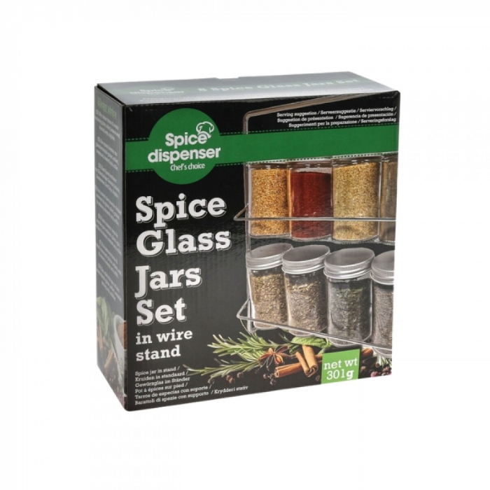 Set 8 recipiente depozitare condimente cu suport  Excellent Houseware, sticla/metal, 23x24 cm, transparent/argintiu [2]