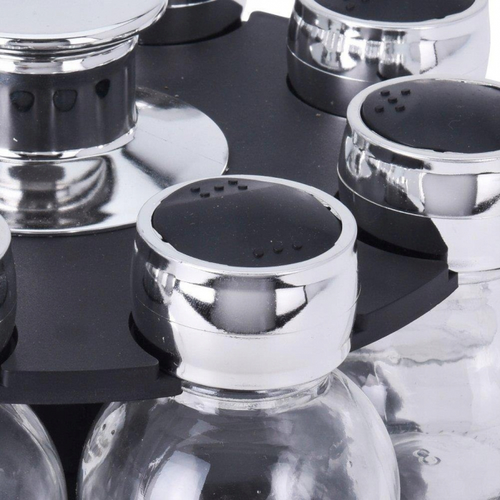 Set 8 recipiente depozitare condimente Koopman-Excellent Houseware, sticla/otel inoxidabil/plastic, negru/argintiu [4]