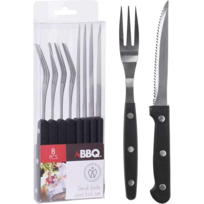 Set of 8 BBQ steak cutlery, stainless steel/plastic, 19/21 cm, silver/black [4]