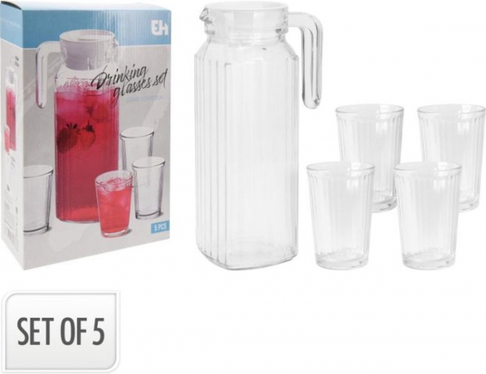 Set carafa si pahare Koopman International, sticla, 1.1 l, transparent [3]