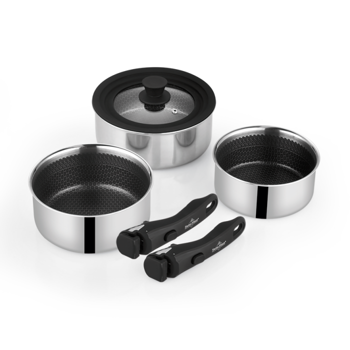 Set cratite 6 piese Swiss Haus-Zermatt, otel inoxidabil cu 3 straturi, 16/18/20 cm, argintiu/negru [8]