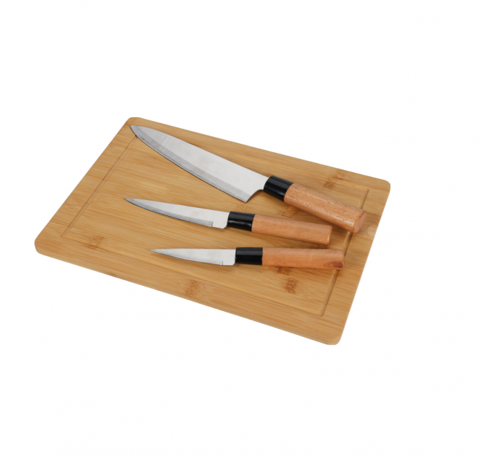 Excellent Houseware knife set with chopping board, stainless steel/bamboo, silver/brown [2]