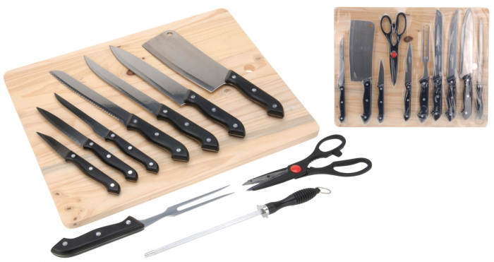 Set cutite cu tocator Excellent Houseware, otel inoxidabil/polipropilena, negru/argintiu [2]