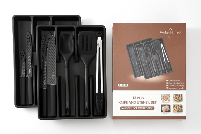 Set cutite si ustensile 13 piese Swiss Haus-Bakeware, otel inoxidabil/plastic, negru [2]
