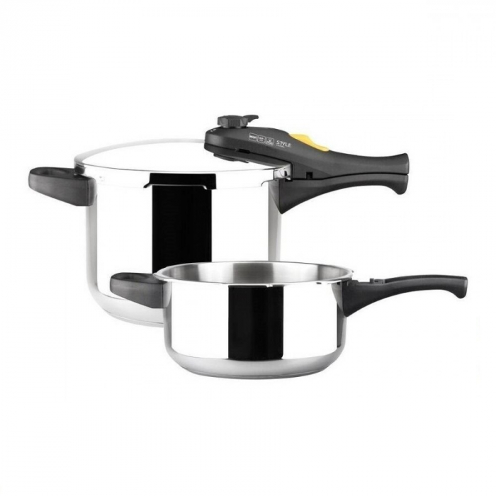 Set of two Magefesa-Style pressure cookers, stainless steel, 3/6 liters, silver/black [2]