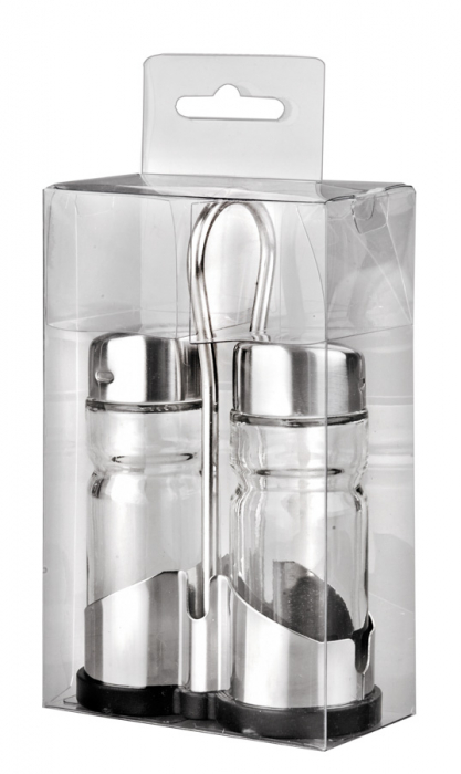 Set of two salt and pepper shakers with Ibili stand, glass/stainless steel, 37.5 ml, transparent [2]