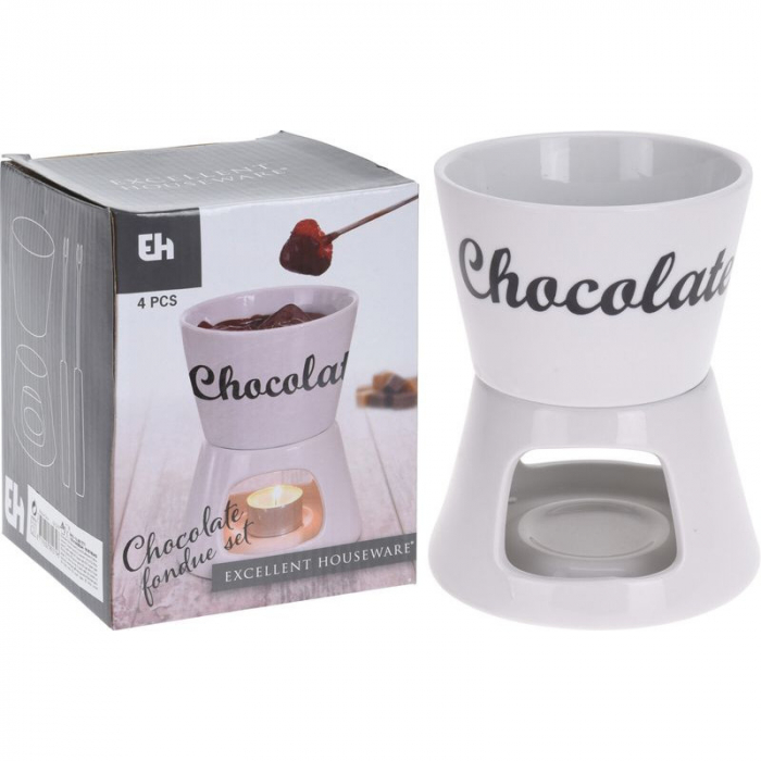 Set fondue pentru ciocolata Excellent Houseware, portelan, 12.5x15.5 cm, alb [10]