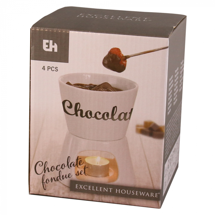 Set fondue pentru ciocolata Excellent Houseware, portelan, 12.5x15.5 cm, alb [5]