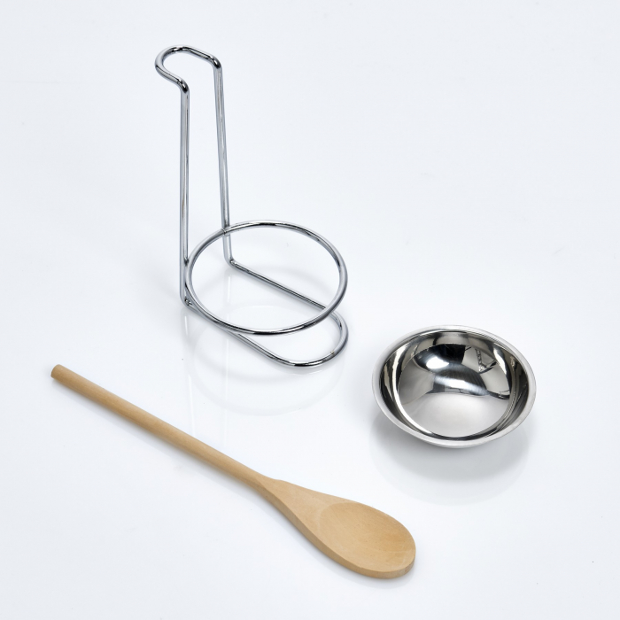 Set lingura de gatit cu suport Zeller, metal/lemn, 10x17.5 cm, argintiu/maro [2]
