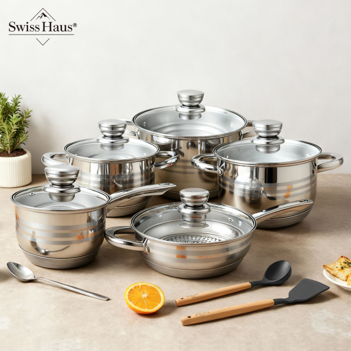 Set oale 12 piese Swiss Haus-Montreaux, otel inoxidabil, 16/18/20/24 cm, argintiu [20]