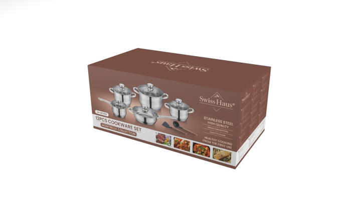 Set oale 12 piese Swiss Haus-Montreaux, otel inoxidabil, 16/18/20/24 cm, argintiu [16]