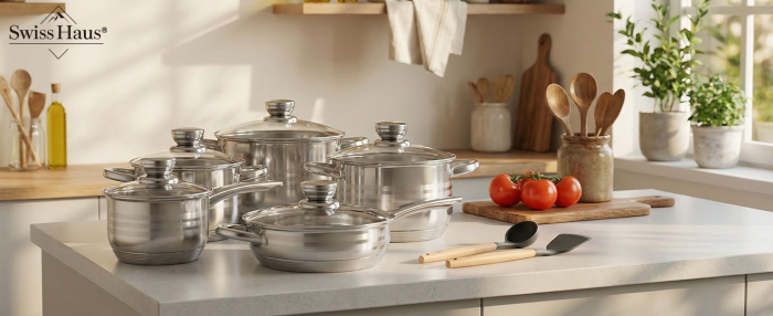 Set oale 12 piese Swiss Haus-Montreaux, otel inoxidabil, 16/18/20/24 cm, argintiu [2]