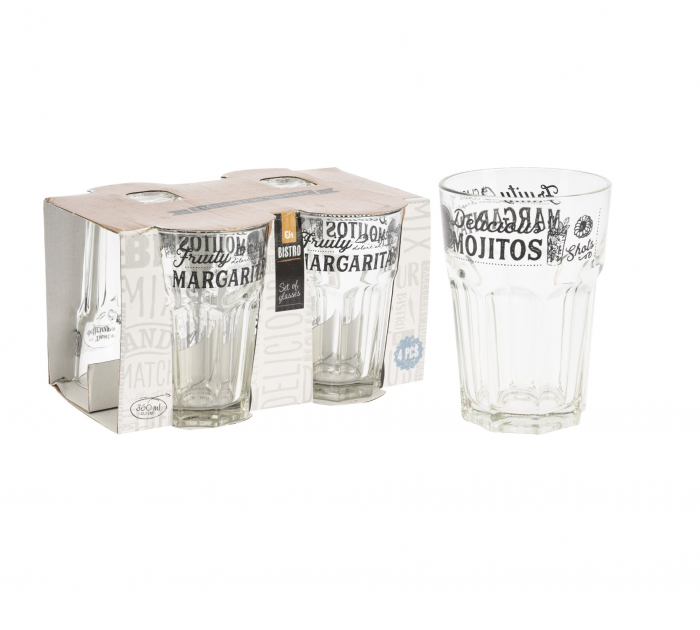 Set patru pahare Excellent Houseware, sticla, 8x12 cm, 360 ml, transparent/negru [3]