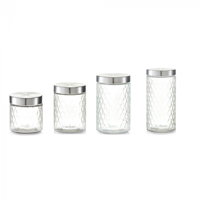 Set recipiente depozitare alimente Zeller, sticla/metal, transparent/argintiu [1]