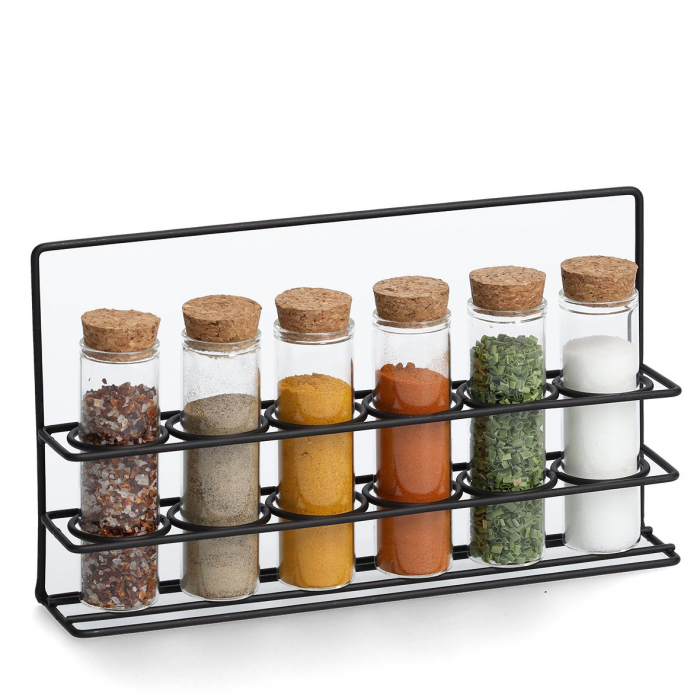 Set recipiente depozitare condimente Zeller, sticla/metal, 28.5x5x15 cm, 55 ml, transparent/negru [2]