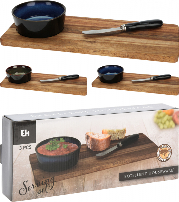Excellent Houseware 3-piece serving set, ceramic/bamboo, 30x12x1.2 cm, blue [3]