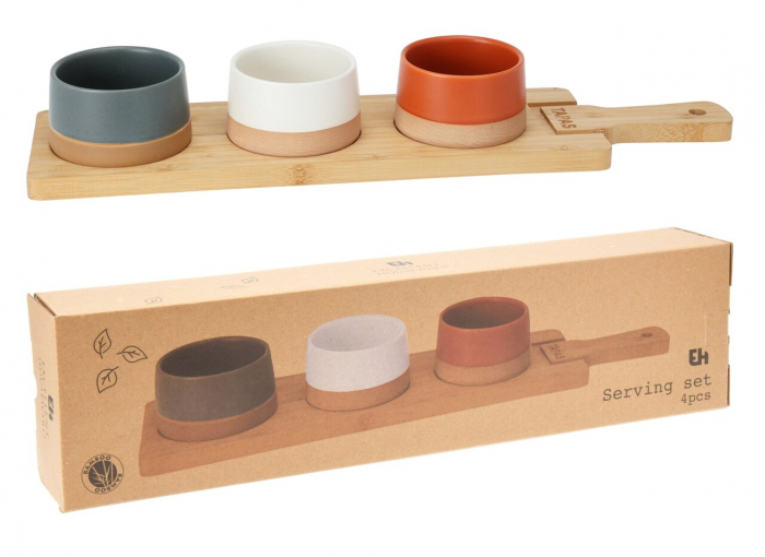 Set servire 4 piese Excellent Houseware, ceramica/bambus, 9.5x4.5 cm, multicolor [2]