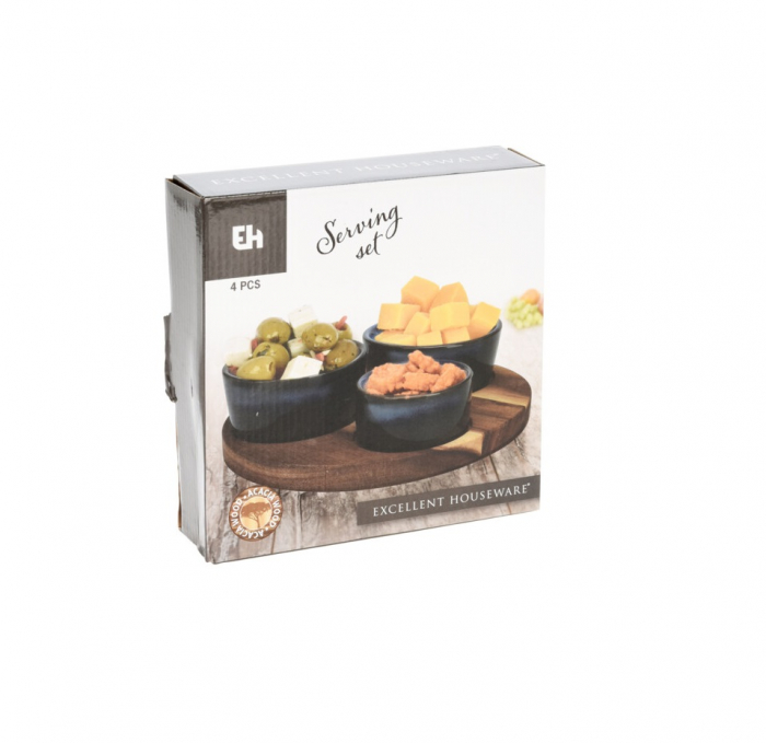 Set servire tapas Excellent Houseware, bambus/ceramica, 20x1.2 cm, maro [2]