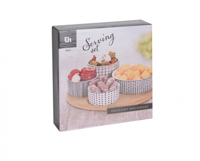 Set servire tapas Excellent Houseware, bambus/portelan, 22x1 cm, multicolor [2]