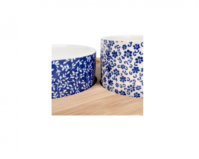 Set servire tapas Excellent Houseware, bambus/portelan, 22x1 cm, alb/albastru [3]