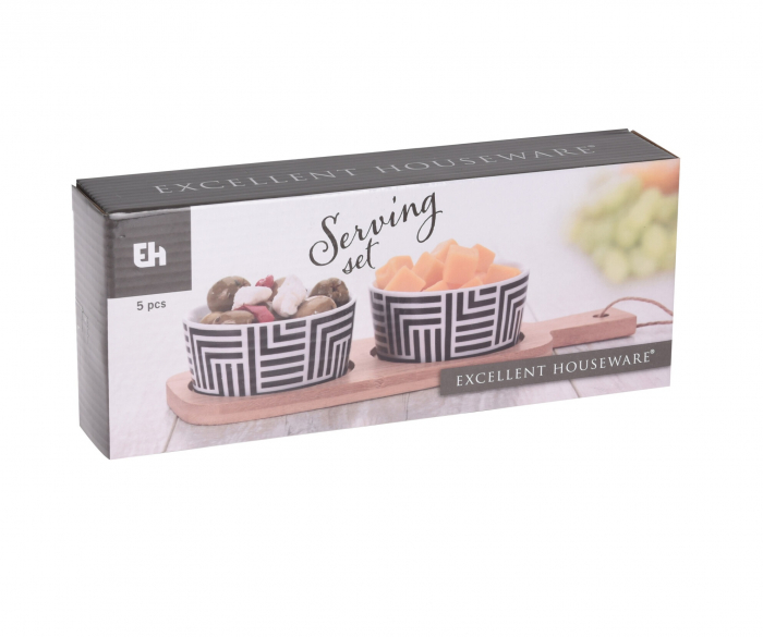 Set servire tapas Excellent Houseware, bambus/portelan, 25x10x1 cm, multicolor [2]