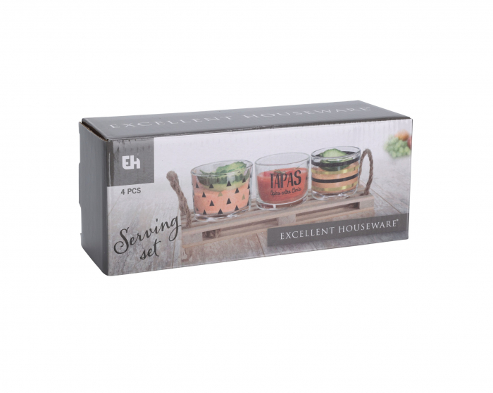 Set servire tapas Excellent Houseware, lemn/sticla, 23x9x1.5 cm, maro/negru [2]