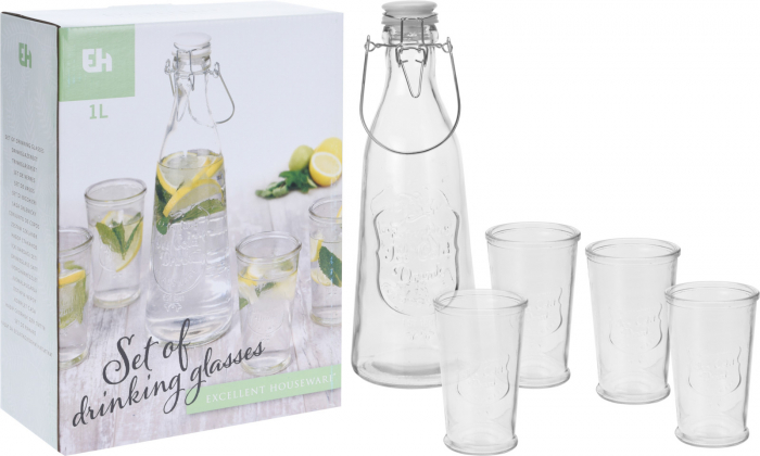 Excellent Houseware soft drink serving set, glass, 10x30 cm, 1 l, transparent [3]