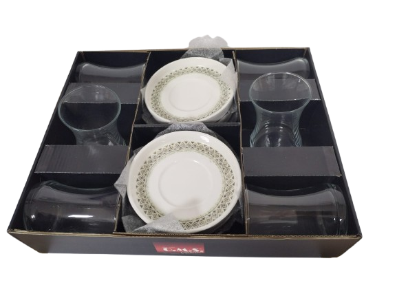 Set servire ceai 12 piese OMS, sticla/portelan, 150 ml, transparent/alb [6]