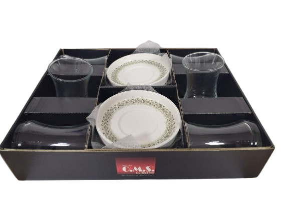 Set servire ceai 12 piese OMS, sticla/portelan, 150 ml, transparent/alb [2]