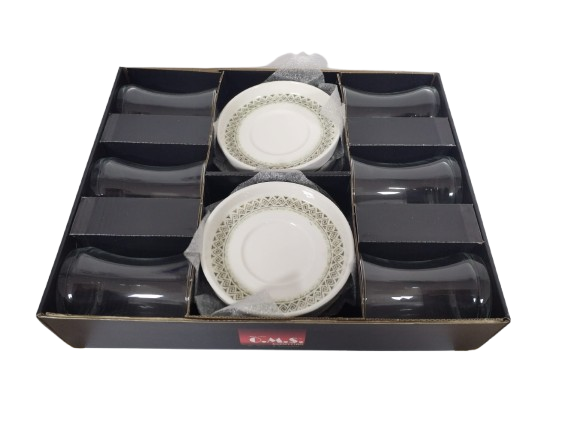 Set servire ceai 12 piese OMS, sticla/portelan, 150 ml, transparent/alb [4]