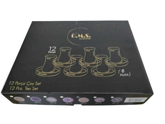 Set servire ceai 12 piese OMS, sticla/portelan, 150 ml, transparent/alb [7]