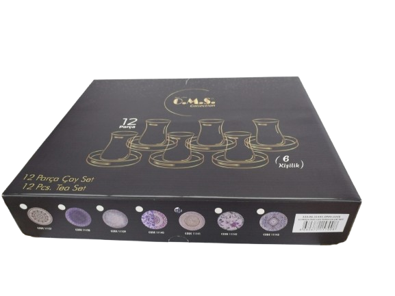 Set servire ceai 12 piese OMS, sticla/portelan, 150 ml, transparent/alb [5]