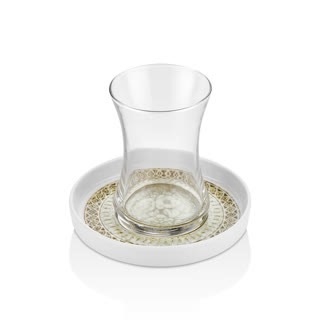 Set servire ceai 12 piese OMS, sticla/portelan, 150 ml, transparent/alb [3]