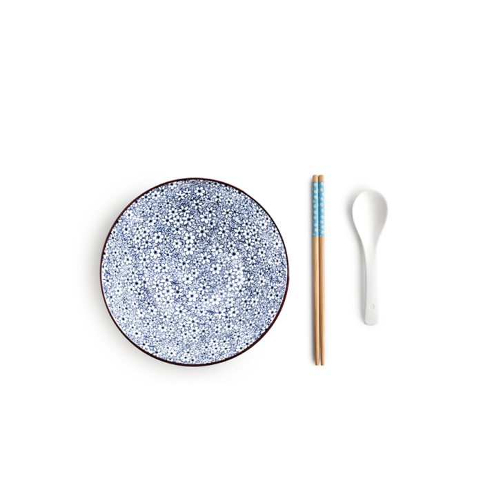 Set servire ramen Ibili Sapporo, 3 piese, portelan/bambus, 21x7 cm. 1.15 l,  alb/albastru [3]