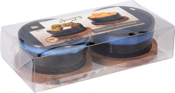 Set servire tapas Excellent Houseware, ceramica/lemn, 9x3.5 cm, albastru [2]
