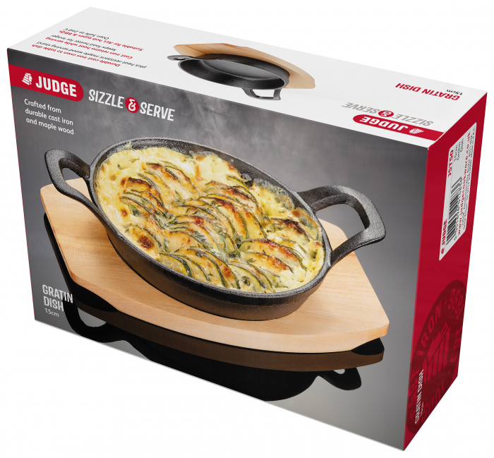 Judge Sizzle&Serve tapas serving set, cast iron/wood, 15x6.5 cm, black/brown [2]