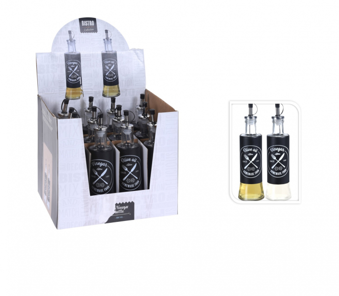 Set servire ulei/otet Excellent Houseware, sticla/otel inoxidabil, 6.5x24 cm, 300 ml, negru [2]