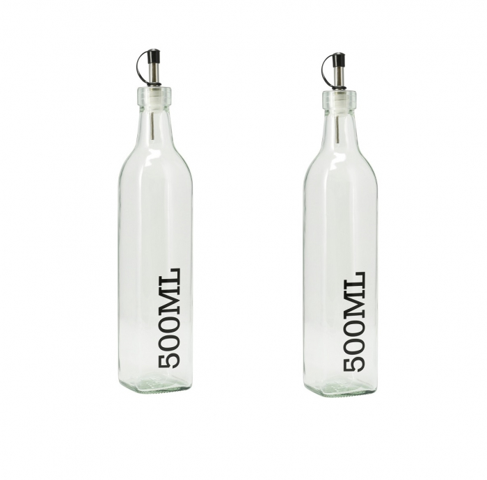 Set servire ulei/otet Excellent Houseware, sticla/otel inoxidabil, 6x26 cm, 500 ml, transparent/negru [7]
