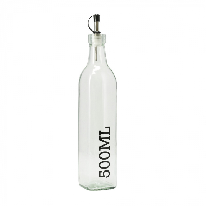 Set servire ulei/otet Excellent Houseware, sticla/otel inoxidabil, 6x26 cm, 500 ml, transparent/negru [4]