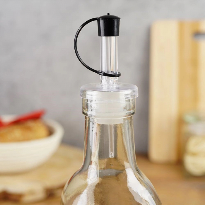Set servire ulei/otet Excellent Houseware, sticla/otel inoxidabil, 6x26 cm, 500 ml, transparent/negru [2]