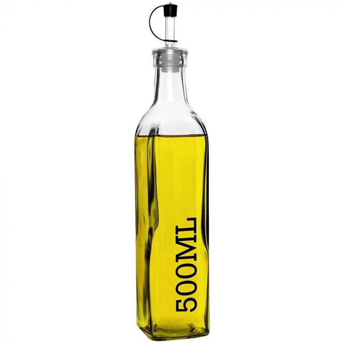 Set servire ulei/otet Excellent Houseware, sticla/otel inoxidabil, 6x26 cm, 500 ml, transparent/negru [3]