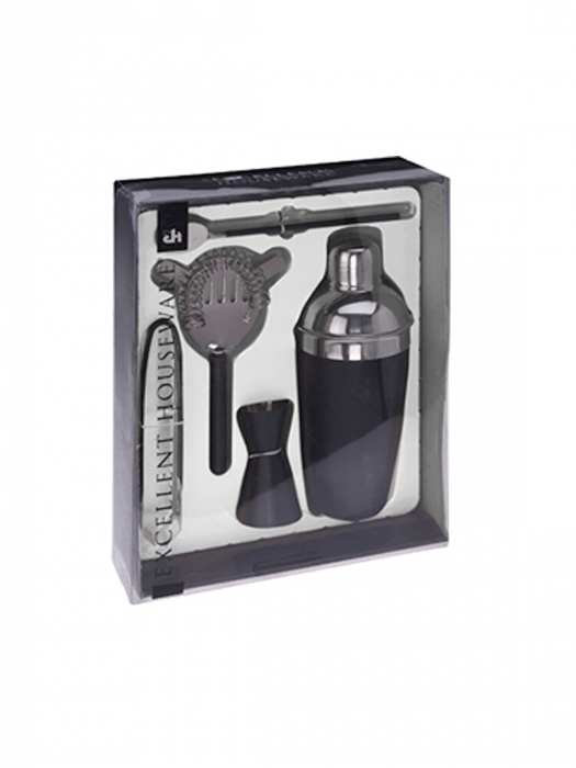 Set shaker si accesorii bar Koopman-Excellent Houseware, otel inoxidabil, negru/argintiu [3]