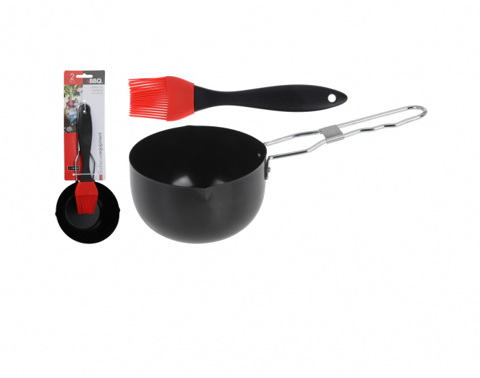 Set sosiera si pensula BBQ, metal/silicon, 11.5x6.5 cm, negru/rosu [2]