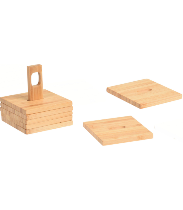 Set suport pahare 6 piese Excellent Houseware, bambus, 9x9 cm, maro [8]