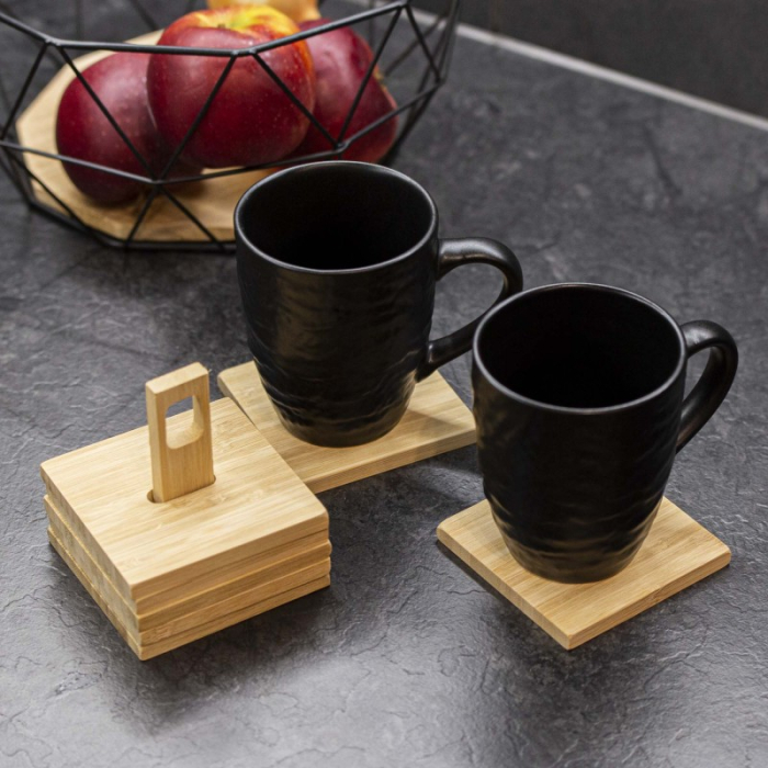 Set suport pahare 6 piese Excellent Houseware, bambus, 9x9 cm, maro [2]