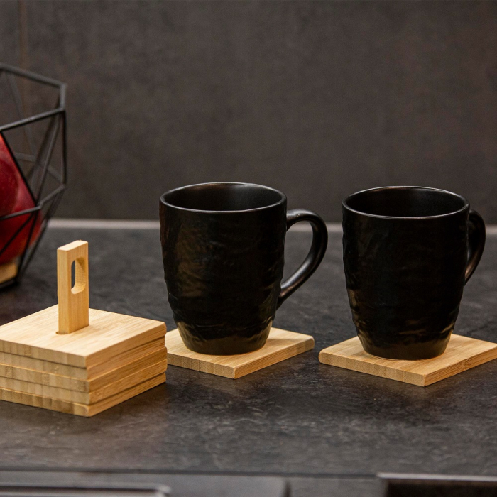 Set suport pahare 6 piese Excellent Houseware, bambus, 9x9 cm, maro [3]