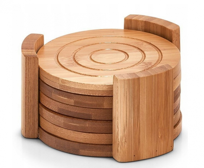 Set suport pahare sapte piese Zeller, bambus,  12.7x7 cm, maro [2]