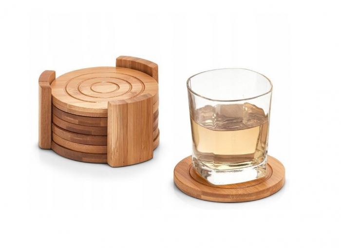 Set suport pahare sapte piese Zeller, bambus,  12.7x7 cm, maro [3]